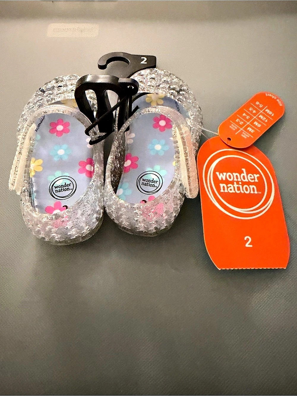 Wonder Nation Girls Jelly Sandals Clear with Glitter Size 2